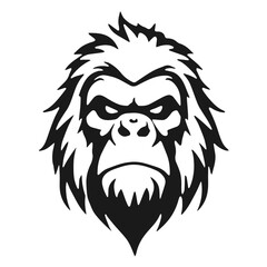 Clean black and white vector silhouette of gorilla on white background