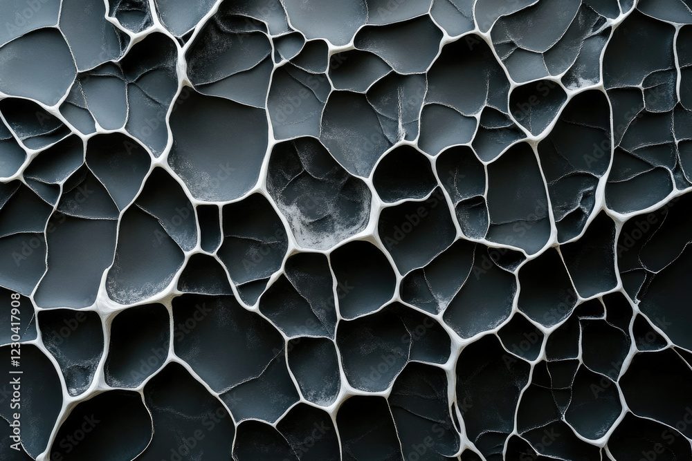 Poster abstract dark gray textured background with white veined network pattern, resembling cracked earth o
