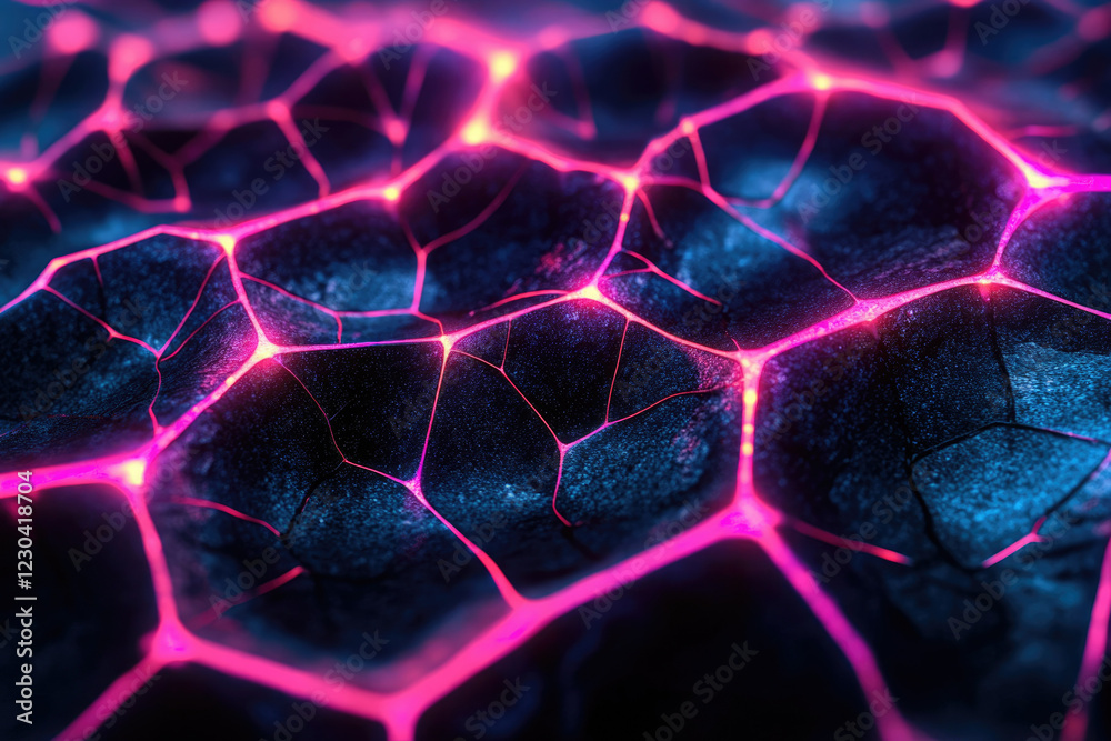 Poster Abstract image of a dark, textured surface with glowing pink network lines, resembling a neural network or energy flow.