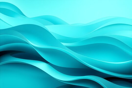 A background of elegant flowing teal and cyan waves, soft curves creating a dynamic yet relaxing visual effect, divided into distinct sections with bold areas
