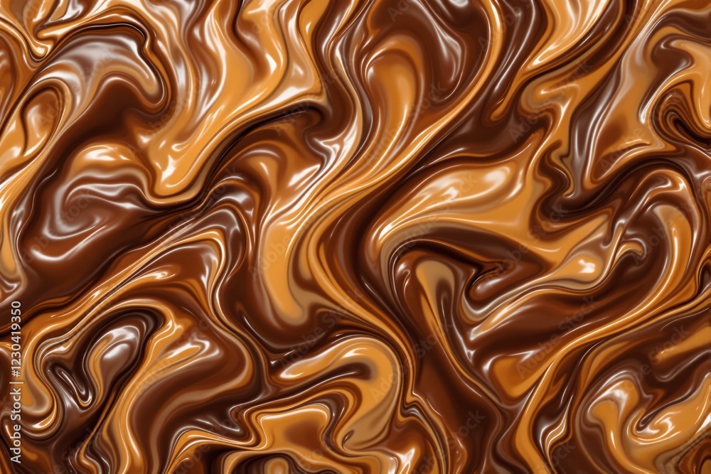 Poster Abstract swirls of brown and caramel tones forming a glossy texture background.