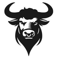 Clean black and white vector silhouette of bull on white background