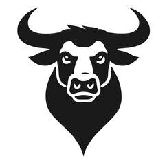 Clean black and white vector silhouette of bull on white background