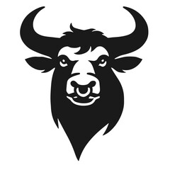 Clean black and white vector silhouette of bull on white background