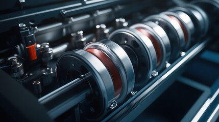 Close-up of Industrial Machinery with Copper Wire