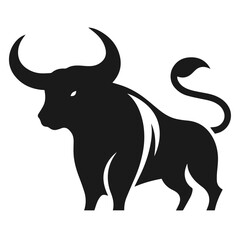 Clean black and white vector silhouette of bull on white background