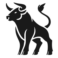 Clean black and white vector silhouette of bull on white background