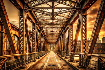 Obraz premium Sepia 3D Wireframe Bridge - Urban Exploration Photography