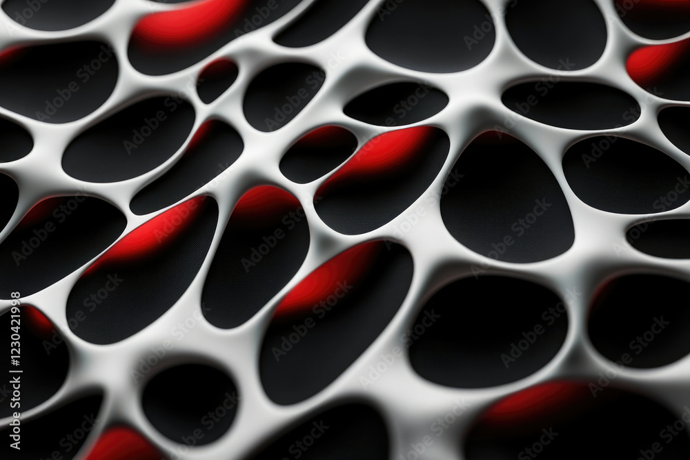 Leinwandbilder Abstract 3D rendering of a white organic network structure with red highlights against a transparent background.