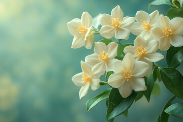 Obraz premium Delicate White Blossoms on Green Branch