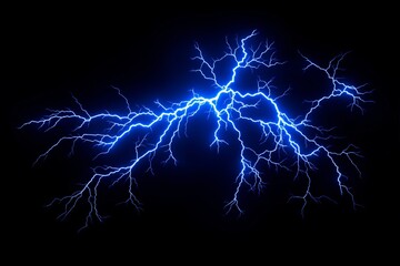 Bright blue lightning bolts on a dark background.