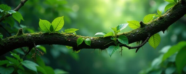 Fototapeta premium Jungle branch with ivy and other climbers wrapped around it, botanical, nature