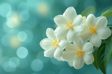 Fototapeta premium Delicate White Flowers Bloom Softly Against Teal Background