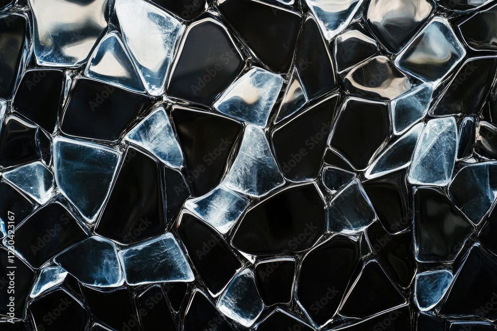 Aufkleber abstract background of black and translucent glass mosaic tiles with irregular shapes and reflective