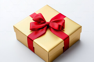 Obraz premium Gold gift box with red ribbon bow die