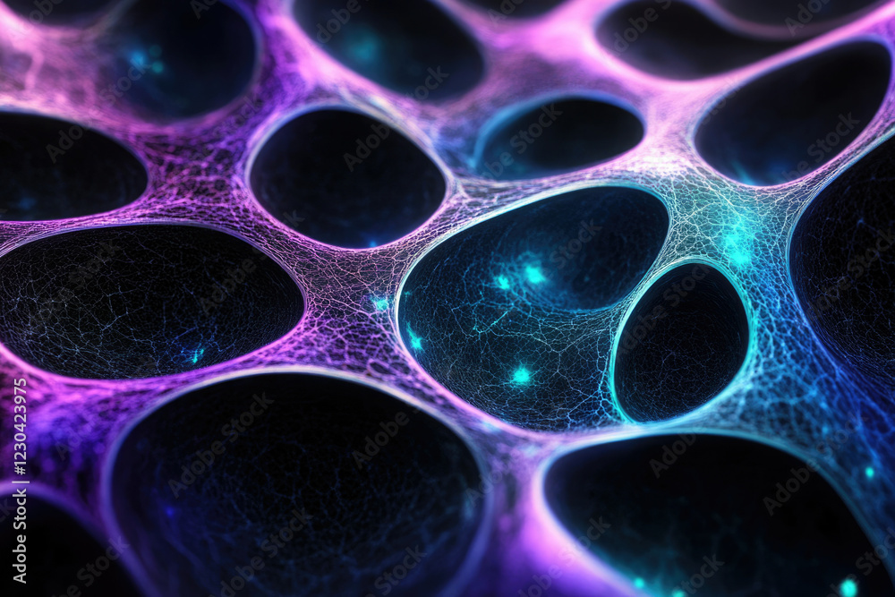 Aufkleber abstract fractal art depicting a vibrant, interconnected network of glowing cells or nodes.
