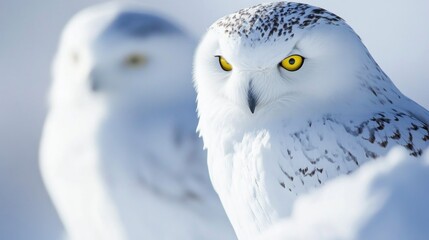 With their striking yellow eyes, these majestic birds embody both beauty and strength in their arctic habitat.