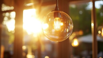 With the sun shining brightly, the light fixture glimmers, reflecting the beauty of a clear da