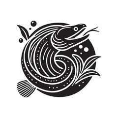 Black Color Moray Eel silhouette design Vector Illustration, Solid White Background (13).eps