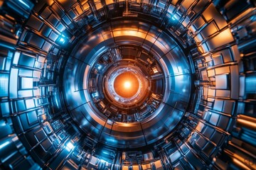 Intricate futuristic tunnel with glowing elements showcasing advanced technology and design