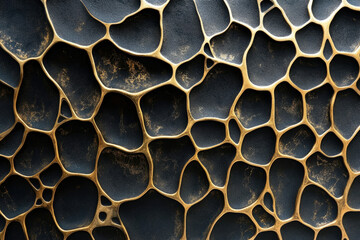 Abstract gold and black textured surface with an intricate, organic network pattern.