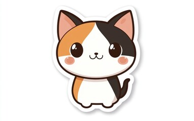 Fototapeta premium Cute calico kitten cartoon, white background, children's book illustration