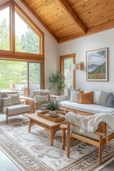 Fototapeta premium Cozy living room with natural light and wooden accents