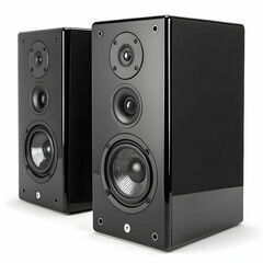 Fototapeta premium pair of new black bookshelf speakers isolated