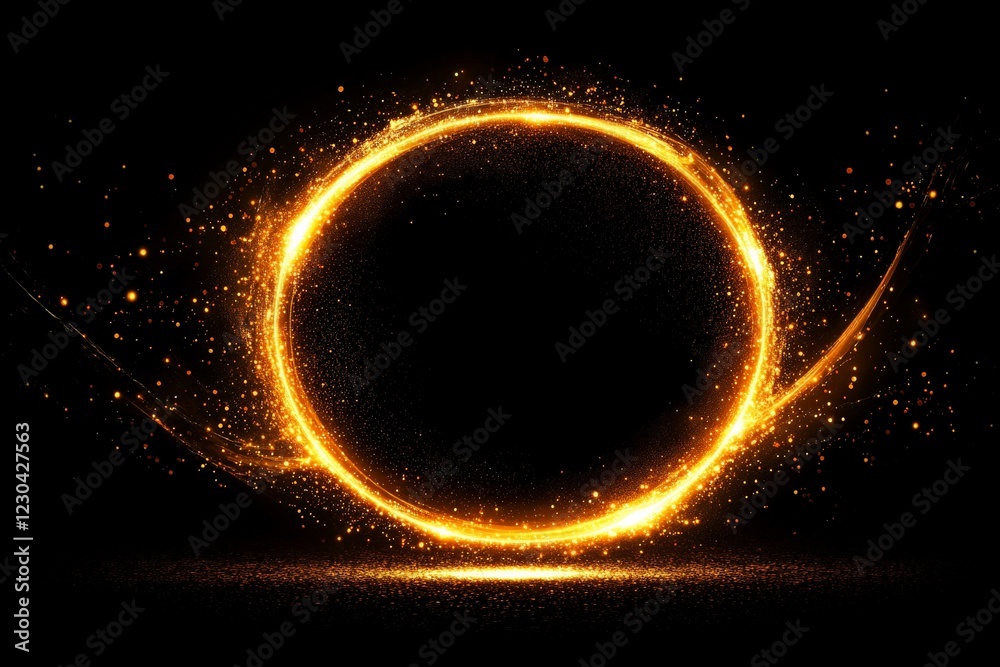 Poster Glowing circular light pattern with shimmering particles creating an enchanting visual effect at night