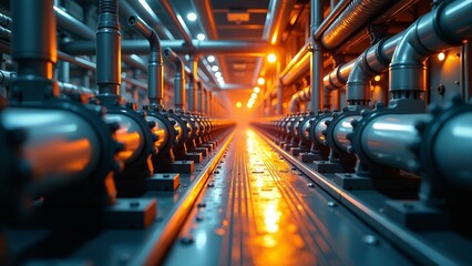 Naklejka premium Industrial machinery setup with dramatic lighting and leading lines.