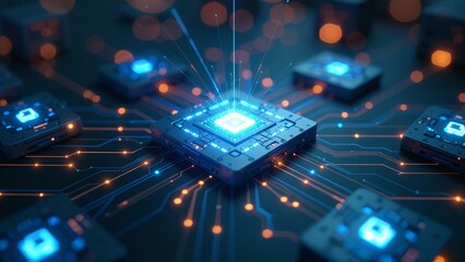 A futuristic quantum encryption core surrounded by matrices and firewalls.