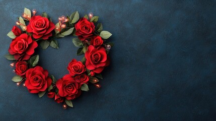 Romantic red rose heart wreath elegant decor floral arrangement indoor setting close-up view love concept