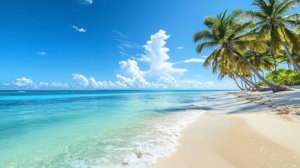 Serene beach scene with crystal-clear turquoise water and white sand