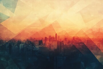 Abstract Cityscape at Sunset Warm Hues and Geometric Shapes