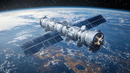 Fototapeta premium Spacecraft Orbiting Earth, A Stunning View of Technology and Exploration