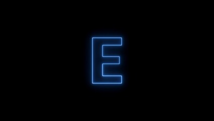 Neon Glowing english alphabet E text logotype background. black background Glowing E text icon.