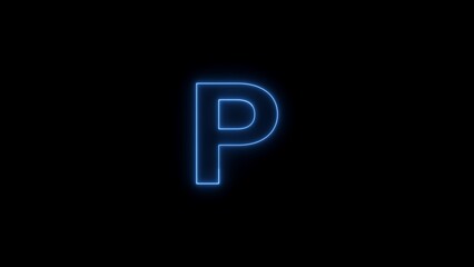 Neon Glowing english alphabet P text logotype background. black background Glowing P text icon.