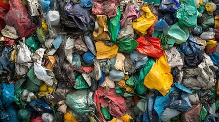 Fototapeta premium Colorful Plastic Waste Recycling Material Texture Background Detailed View of Assorted Plastic Pieces Environmental Pollution Concept Recyclable Plastic Waste Pile Diverse Colors and Textures 