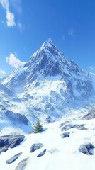 Obraz premium Majestic snow-covered mountain in a clear blue sky