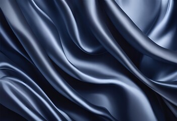 Fototapeta premium Luxurious navy blue silk satin fabric with soft folds and shimmering glow