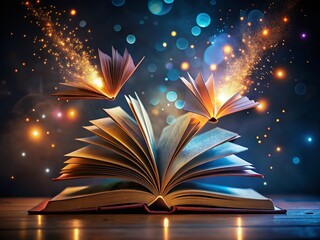 Silhouette of Floating Books & Glowing Pages: Whimsical Lucid Dream