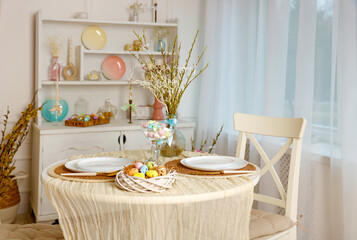 table set for two among Easter interior