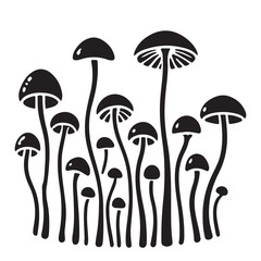 Mushroom Cluster Silhouette Illustration Vector Art