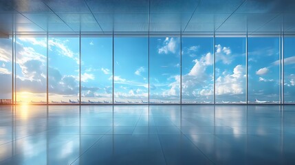 Fototapeta premium A large, empty room with a view of the sky and clouds