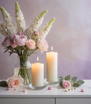 Flores y velas, decoraci&oacute;n para el relax .