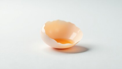 a single eggshell fragment lies against a crisp white background, flat, delicate, thin
