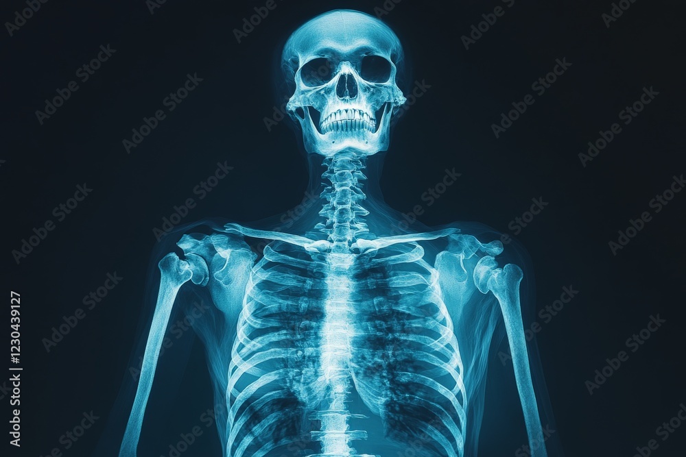 Aufkleber X-ray image of a complete human skeleton displayed on a dark background showcasing detailed bone structure and alignment