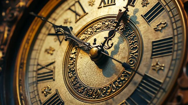 Close up of ornate vintage clock showcasing intricate design and craftsmanship in warm lighting, Close up on vintage clock