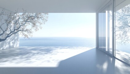 Serene Minimalist Room with Ocean View: Tranquil Coastal Escape
