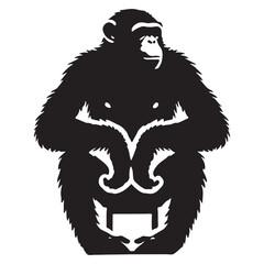 Calm Chimpanzee Silhouette Sitting Vector Illustration